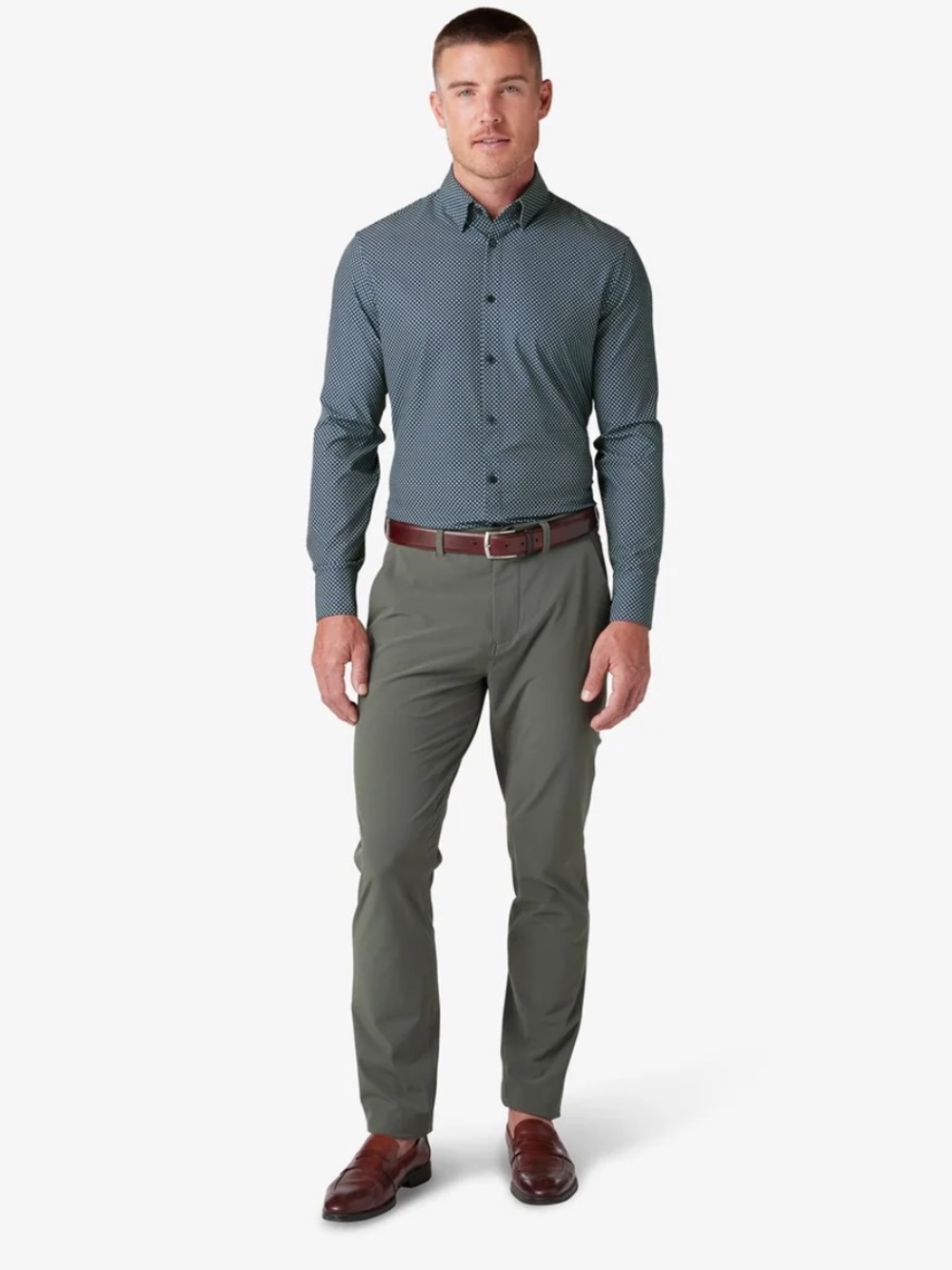 Mizzen+Main Leeward Dress Shirt Mens Small Performance Trim Fit Geometric Print